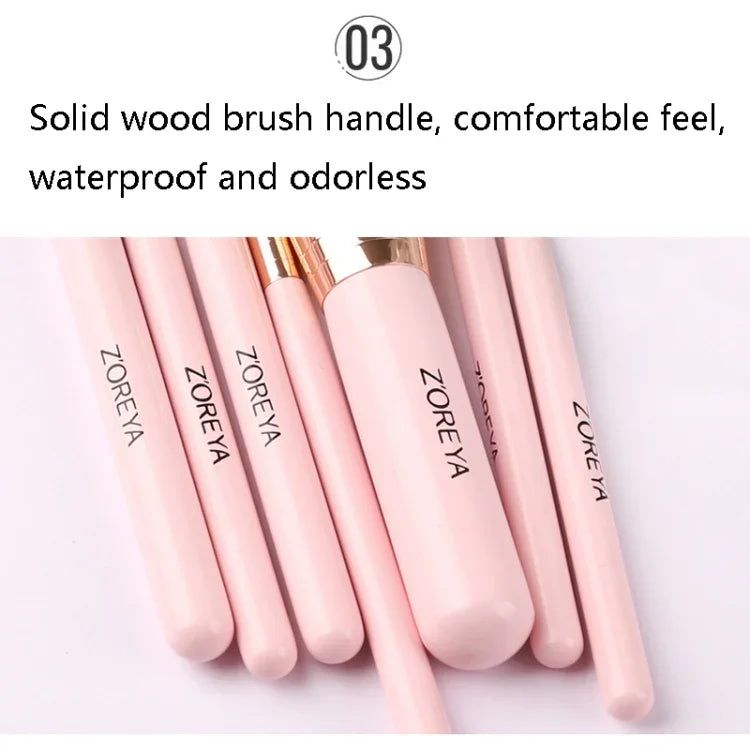 ZOREYA ZS744 7-in-1 메이크업 브러시 세트 뷰티 도구 브러시, 핑크 + 가방, 블랙 + 가방, 핑크 + 철제 상자, 블랙 + 철제 상자