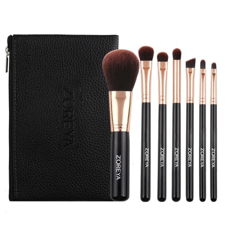 ZOREYA ZS744 7-in-1 메이크업 브러시 세트 뷰티 도구 브러시, 핑크 + 가방, 블랙 + 가방, 핑크 + 철제 상자, 블랙 + 철제 상자