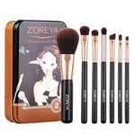 ZOREYA ZS744 7-in-1 메이크업 브러시 세트 뷰티 도구 브러시, 핑크 + 가방, 블랙 + 가방, 핑크 + 철제 상자, 블랙 + 철제 상자