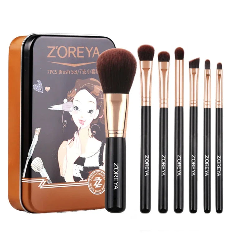 ZOREYA ZS744 7-in-1 메이크업 브러시 세트 뷰티 도구 브러시, 핑크 + 가방, 블랙 + 가방, 핑크 + 철제 상자, 블랙 + 철제 상자