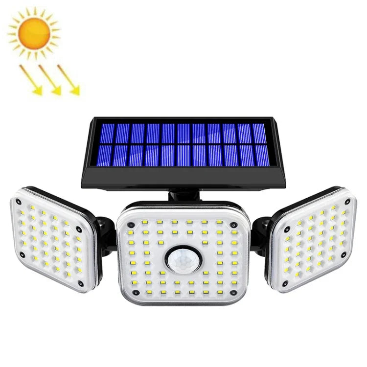 태양광 3헤드 회전 벽등 인체 감지 야외 방수 정원 가로등, 112 LED, 138 LED, 132 COB