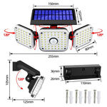태양광 3헤드 회전 벽등 인체 감지 야외 방수 정원 가로등, 112 LED, 138 LED, 132 COB