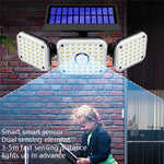 태양광 3헤드 회전 벽등 인체 감지 야외 방수 정원 가로등, 112 LED, 138 LED, 132 COB