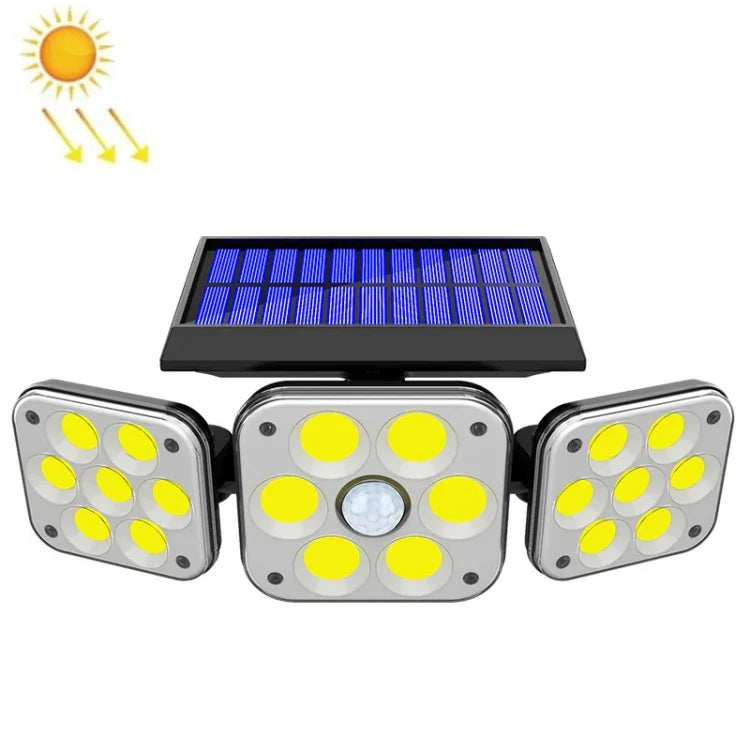태양광 3헤드 회전 벽등 인체 감지 야외 방수 정원 가로등, 112 LED, 138 LED, 132 COB