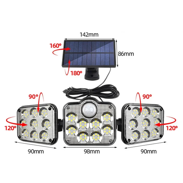 TG-TY075 태양광 3헤드 회전 벽등 인체 감지 야외 방수 정원등, 스타일:, 138 LED 분리형, 108 LED 분리형, 171 COB 분리형, 122 LED 분리형