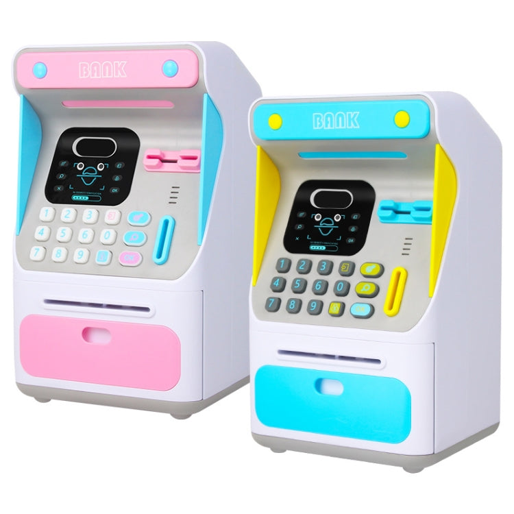 8010 시뮬레이션 얼굴 인식 ATM 기계 돼지 저금통 비밀번호 자동 롤링 머니 금고 돼지 저금통, 스타일:, 핑크, 블루, 충전식 버전 핑크, 충전식 버전 블루