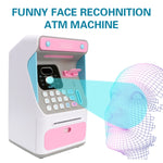 8010 시뮬레이션 얼굴 인식 ATM 기계 돼지 저금통 비밀번호 자동 롤링 머니 금고 돼지 저금통, 스타일:, 핑크, 블루, 충전식 버전 핑크, 충전식 버전 블루