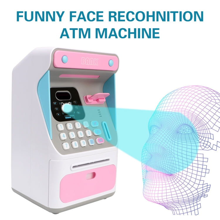 8010 시뮬레이션 얼굴 인식 ATM 기계 돼지 저금통 비밀번호 자동 롤링 머니 금고 돼지 저금통, 스타일:, 핑크, 블루, 충전식 버전 핑크, 충전식 버전 블루