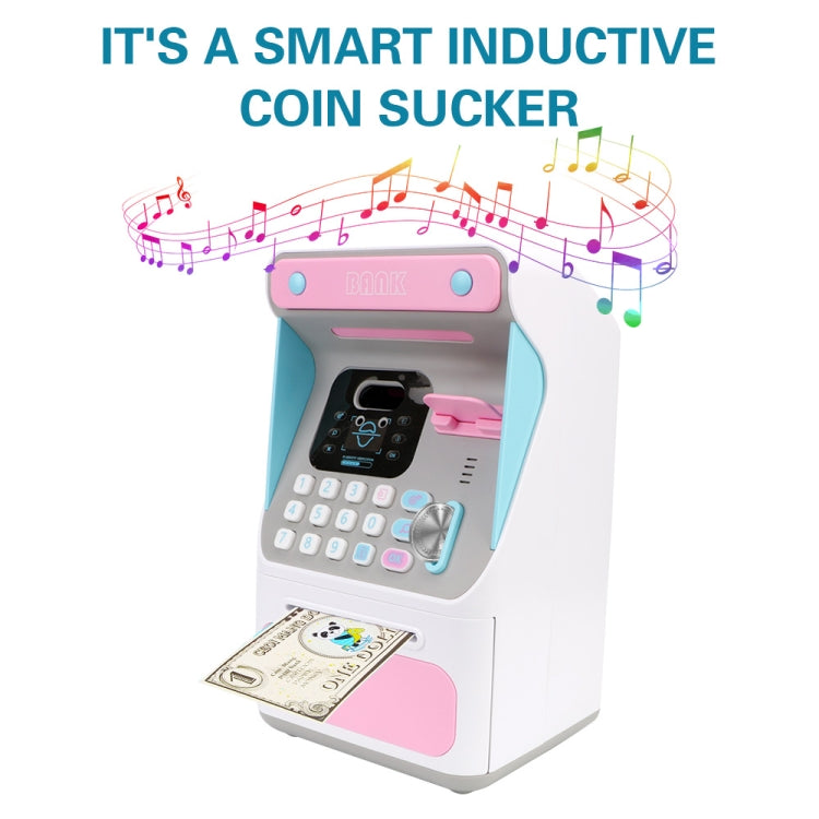 8010 시뮬레이션 얼굴 인식 ATM 기계 돼지 저금통 비밀번호 자동 롤링 머니 금고 돼지 저금통, 스타일:, 핑크, 블루, 충전식 버전 핑크, 충전식 버전 블루