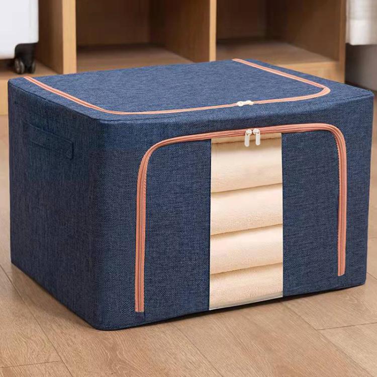 패브릭 강철 프레임 이불 의류 수납 상자 면 린넨 수납 가방 창문 포함, 22L 39x29x20cm, 100L 60x42x40cm, 66L 50x40x33cm, 24L 40x30x20cm