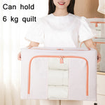 패브릭 강철 프레임 이불 의류 수납 상자 면 린넨 수납 가방 창문 포함, 22L 39x29x20cm, 100L 60x42x40cm, 66L 50x40x33cm, 24L 40x30x20cm