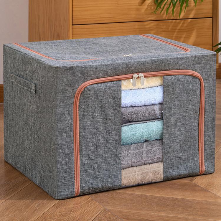 패브릭 강철 프레임 이불 의류 수납 상자 면 린넨 수납 가방 창문 포함, 22L 39x29x20cm, 100L 60x42x40cm, 66L 50x40x33cm, 24L 40x30x20cm