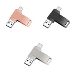 USB 3.0 + 8핀 + USB-C / 타입-C 3-in-1 휴대폰 컴퓨터 메탈 회전형 U-디스크, 32GB, 16GB, 64GB