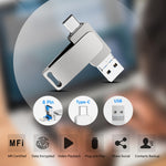 USB 3.0 + 8핀 + USB-C / 타입-C 3-in-1 휴대폰 컴퓨터 메탈 회전형 U-디스크, 32GB, 16GB, 64GB