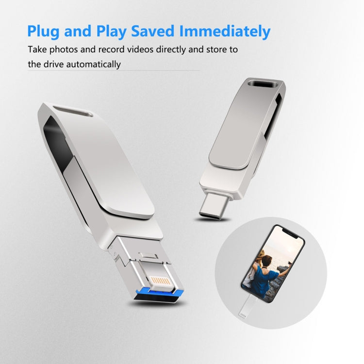 USB 3.0 + 8핀 + USB-C / 타입-C 3-in-1 휴대폰 컴퓨터 메탈 회전형 U-디스크, 32GB, 16GB, 64GB