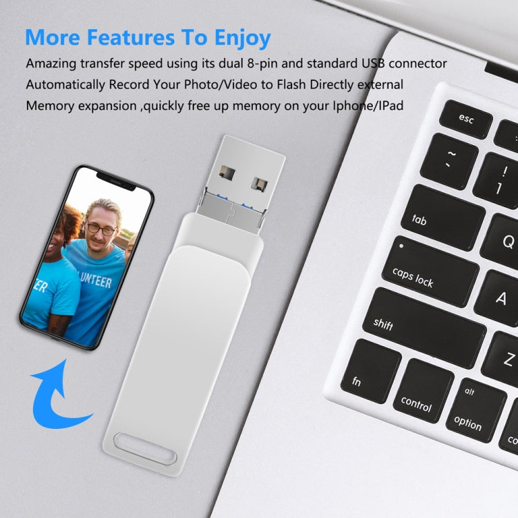 USB 3.0 + 8핀 + USB-C / 타입-C 3-in-1 휴대폰 컴퓨터 메탈 회전형 U-디스크, 32GB, 16GB, 64GB