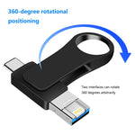 USB 3.0 + 8핀 + USB-C / 타입-C 3-in-1 모바일 컴퓨터 메탈 U-디스크, 8GB, 16GB, 32GB, 64GB