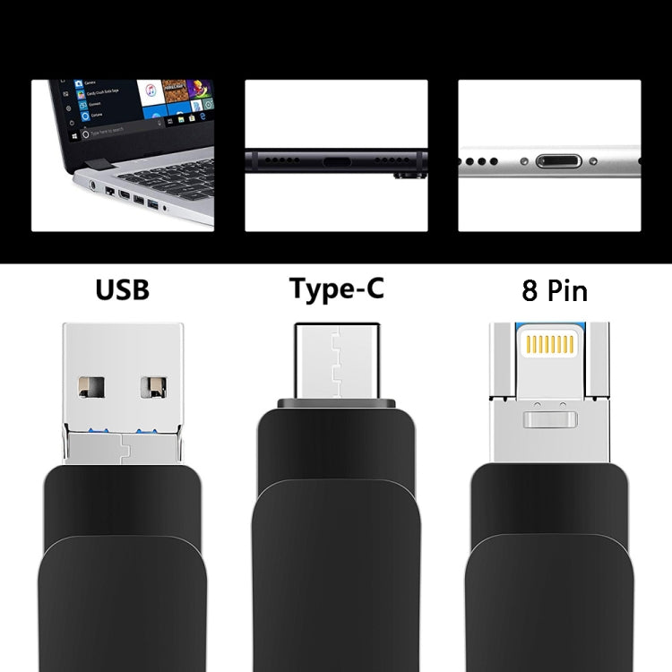 USB 3.0 + 8핀 + USB-C / 타입-C 3-in-1 모바일 컴퓨터 메탈 U-디스크, 8GB, 16GB, 32GB, 64GB