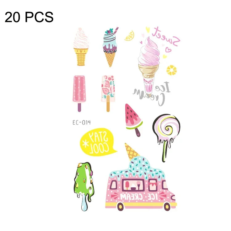 20개 방수 땀 방지 만화 어린이 타투 스티커, EC-013, EC-014, EC-018, EC-019, EC-020, EC-021, EC-022, EC-023, EC-024, EC-025, EC-028, EC-029, EC-030, EC-032, EC-035