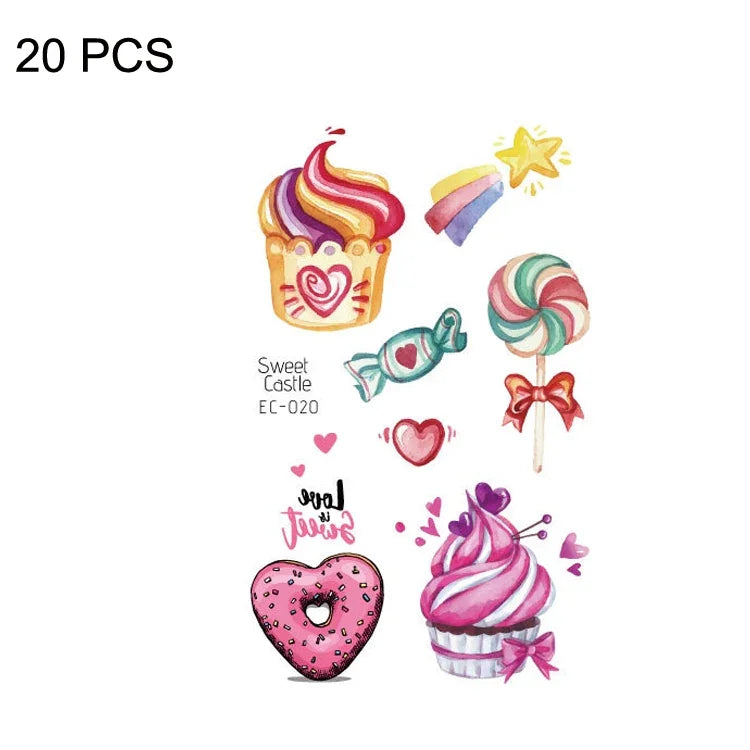 20개 방수 땀 방지 만화 어린이 타투 스티커, EC-013, EC-014, EC-018, EC-019, EC-020, EC-021, EC-022, EC-023, EC-024, EC-025, EC-028, EC-029, EC-030, EC-032, EC-035