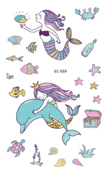 20개 해양 동물 방수 어린이 타투 스티커, EC-559, EC-566, EC-567, EC-571, EC-572, EC-573, EC-574, EC-575, EC-576, EC-577, EC-741, EC-764