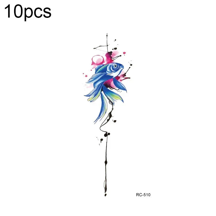 10pcs Waterproof Small Fresh Water Transfer Color Tattoo Stickers, RC-501, RC-502, RC-503, RC-504, RC-505, RC-506, RC-507, RC-508, RC-509, RC-510, RC-511, RC-512, RC-513, RC-514, RC-515, RC-516