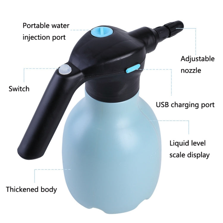 1.5L 정원용 전기 물뿌리개 휴대용 가정용 꽃 물주기 기기, 파랑, 파랑 + 범용 노즐