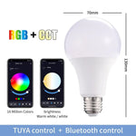 2개 Tuya TY-10W RGB+CCT 블루투스 휴대폰 제어 스마트 LED 전구 볼