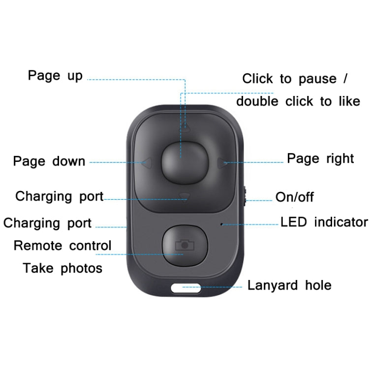 CDY001 다기능 USB 충전식 블루투스 셀카 리모컨, CDY001