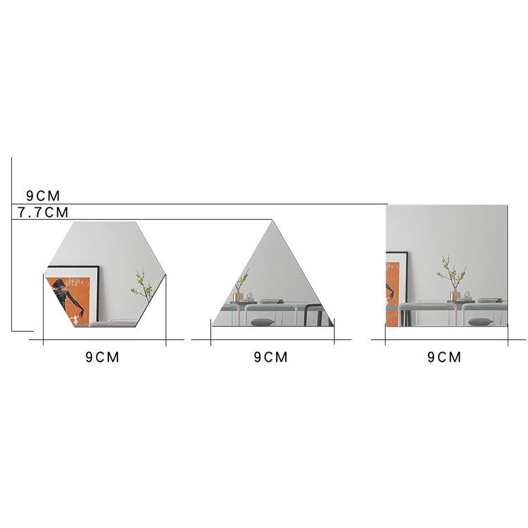 Ym300 16개 세트 가정용 개인 벽 스티커 DIY 아크릴 벽 장식 거울, 육각형 검정, 육각형 은색, 육각형 금색, 4중주 검정, 4중주 은색, 4중주 금색, 삼각형 검정, 삼각형 은색, 삼각형 금색