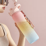 1000ml 대용량 그라데이션 색상 플라스틱 스포츠 물컵, 체리 핑크, 하늘색, 은회색