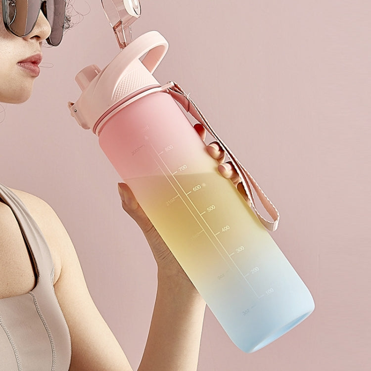 1000ml 대용량 그라데이션 색상 플라스틱 스포츠 물컵, 체리 핑크, 하늘색, 은회색