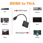 ZHQ007 HD 1080P HDMI to VGA 변환기, 화이트, 블랙