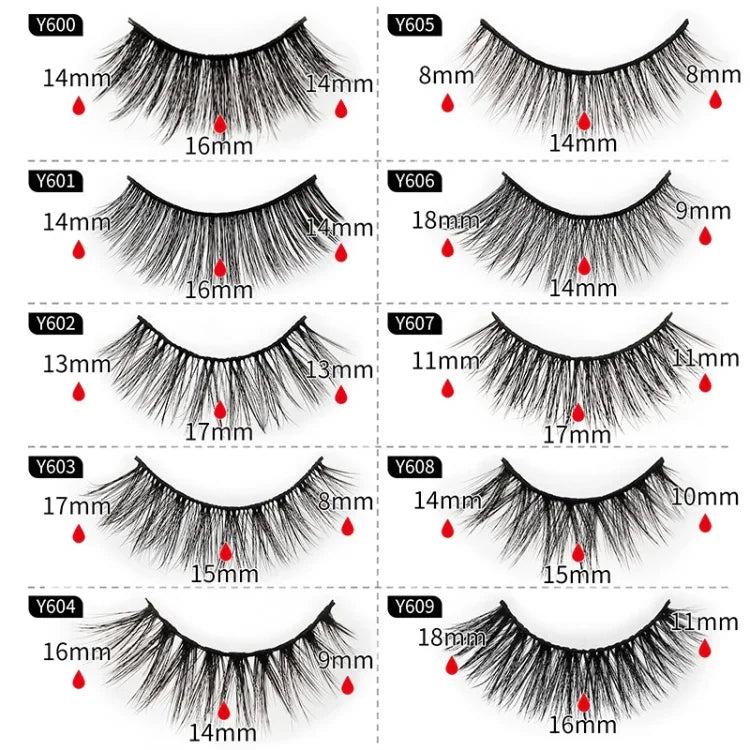 10쌍 3D 캣 아이 인조 속눈썹 자연스럽게 두껍고 풍성한 속눈썹, Y600, Y601, Y602, Y603, Y604, Y605, Y606, Y607, Y608, Y609