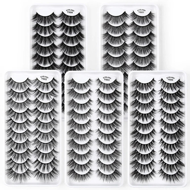 10쌍 3D 캣 아이 인조 속눈썹 자연스럽게 두껍고 풍성한 속눈썹, Y600, Y601, Y602, Y603, Y604, Y605, Y606, Y607, Y608, Y609