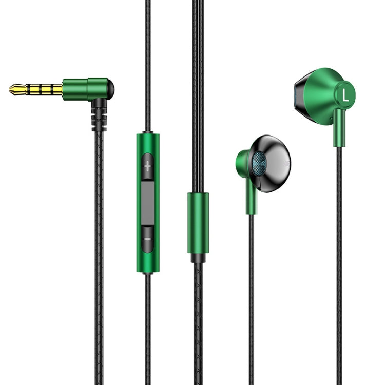 TS6800 3.5mm 금속 엘보 노이즈 캔슬링 유선 게임 이어폰, 레드, 그린, 블랙, 실버 그레이