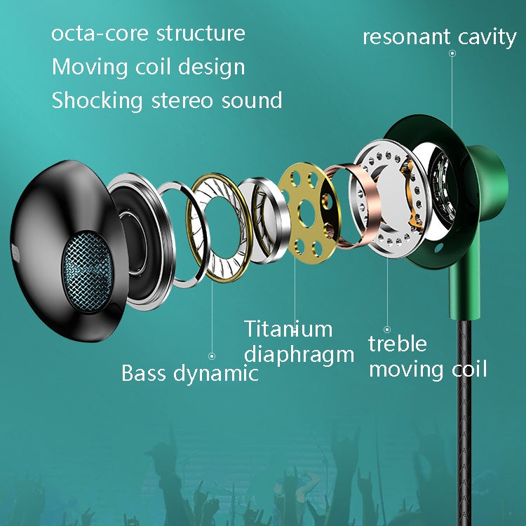TS6800 3.5mm 금속 엘보 노이즈 캔슬링 유선 게임 이어폰, 레드, 그린, 블랙, 실버 그레이