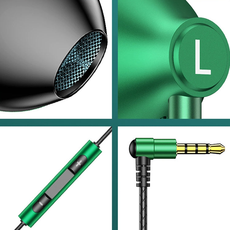 TS6800 3.5mm 금속 엘보 노이즈 캔슬링 유선 게임 이어폰, 레드, 그린, 블랙, 실버 그레이