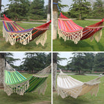 200x150cm 더블 야외 캠핑 태슬 캔버스 해먹 스틱 포함, 다채로운 줄무늬, 분홍 줄무늬, 흰색