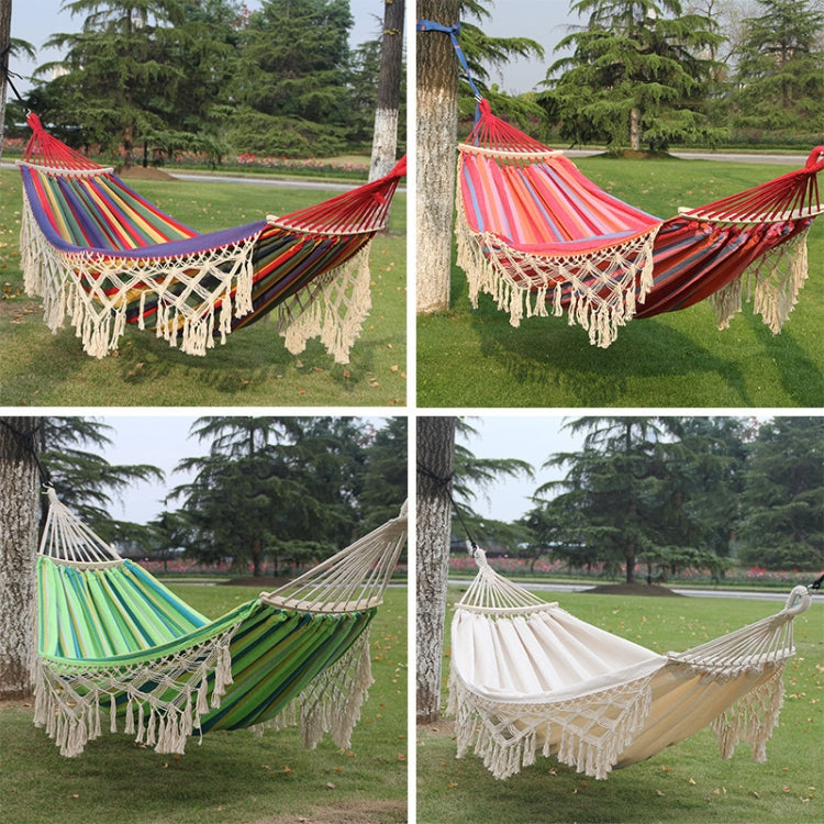 200x150cm 더블 야외 캠핑 태슬 캔버스 해먹 스틱 포함, 다채로운 줄무늬, 분홍 줄무늬, 흰색