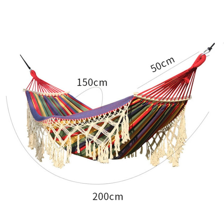 200x150cm 더블 야외 캠핑 태슬 캔버스 해먹 스틱 포함, 다채로운 줄무늬, 분홍 줄무늬, 흰색