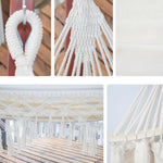 200x150cm 더블 야외 캠핑 태슬 캔버스 해먹 스틱 포함, 다채로운 줄무늬, 분홍 줄무늬, 흰색