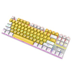 XUNFOX K80 87키 유선 게이밍 기계식 백라이트 키보드, 케이블 길이:1.5m, 화이트 옐로우, 블랙 그레이, 핑크 화이트, 블루 화이트, 화이트 블루, 옐로우 화이트, 그레이 블랙