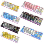 XUNFOX K80 87키 유선 게이밍 기계식 백라이트 키보드, 케이블 길이:1.5m, 화이트 옐로우, 블랙 그레이, 핑크 화이트, 블루 화이트, 화이트 블루, 옐로우 화이트, 그레이 블랙