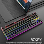XUNFOX K80 87키 유선 게이밍 기계식 백라이트 키보드, 케이블 길이:1.5m, 화이트 옐로우, 블랙 그레이, 핑크 화이트, 블루 화이트, 화이트 블루, 옐로우 화이트, 그레이 블랙