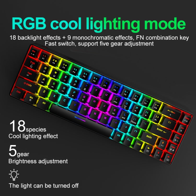 ZIYOU LANG T8 68키 RGB 발광 게이밍 기계식 키보드, 케이블 길이:1.6m, T8 블랙 그린 축, T8 블랙 티 축, T8 화이트 그린 축, T8 화이트 레드 축, T8 블루 그린 축, T8 핑크 그린 축