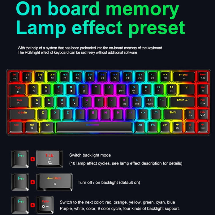ZIYOU LANG T8 68키 RGB 발광 게이밍 기계식 키보드, 케이블 길이:1.6m, T8 블랙 그린 축, T8 블랙 티 축, T8 화이트 그린 축, T8 화이트 레드 축, T8 블루 그린 축, T8 핑크 그린 축