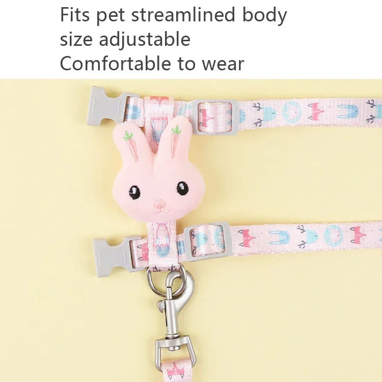 토끼 머리형 고양이 견인 로프 끊어짐 방지 조절 가능한 고양이 리드줄, 소형 3kg 이하 적합, 대형 3-6kg 적합