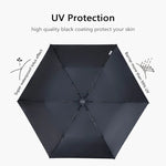 PARACHASE 탄소 섬유 경량 휴대용 소형 스마트 블랙 접착제 자외선 차단 및 UV 차단 태양 우산, 블랙, 네이비, 카키