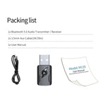5.0 블루투스 송신기 AUX 수신기 USB 이중 출력 컴퓨터 오디오 어댑터, M136